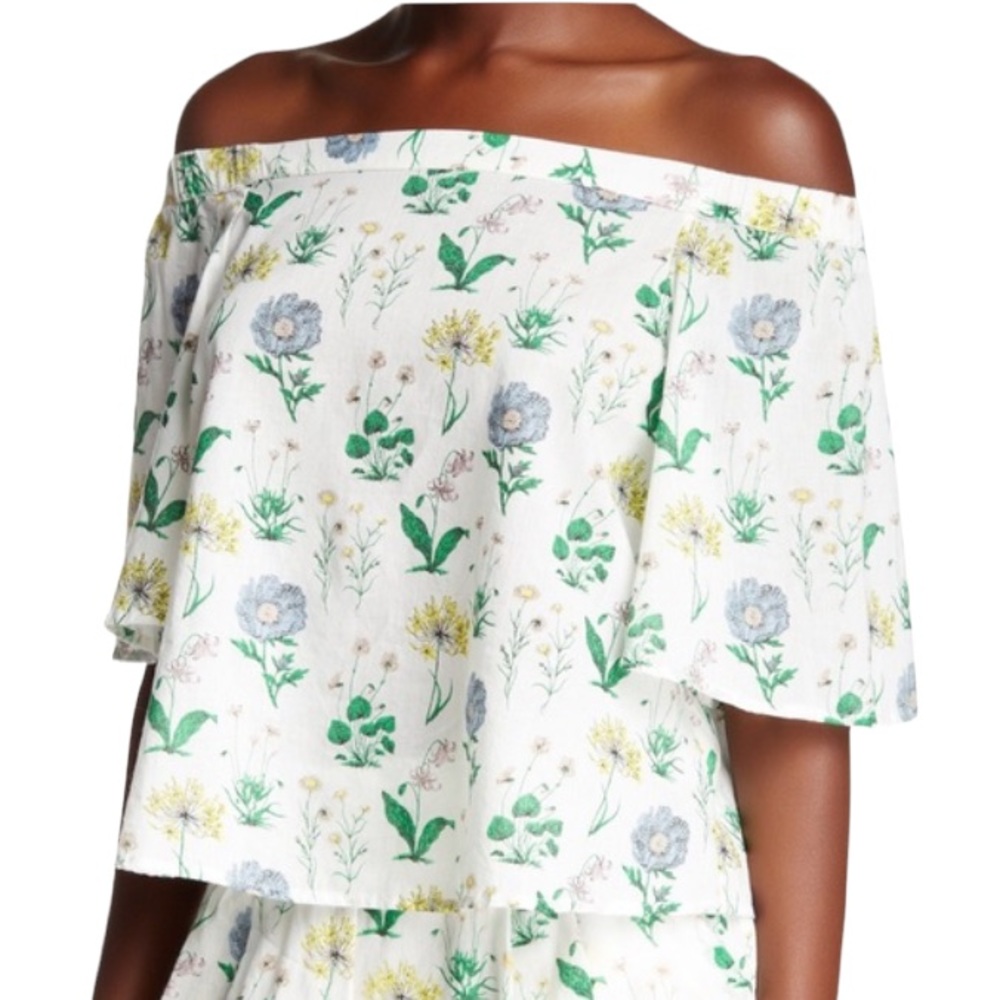 Oat + Fawn Anthropologie Size Medium Botanical Floral Off The Shoulder Crop Top